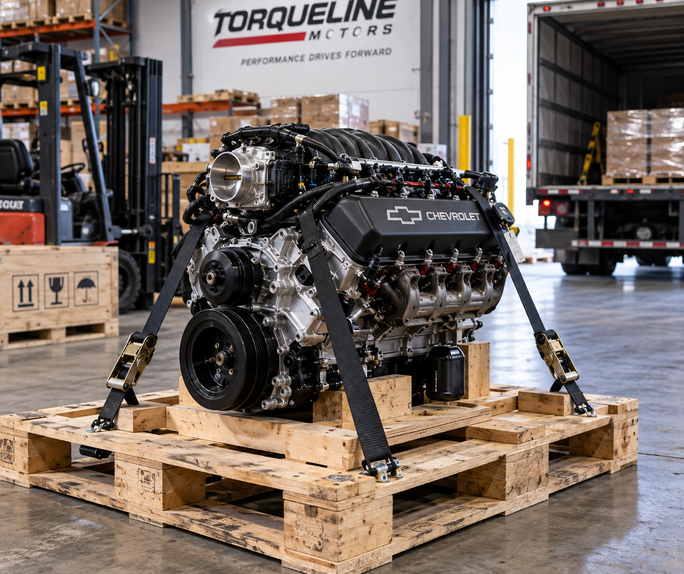 Performance engine prepared for pallet freight shipping